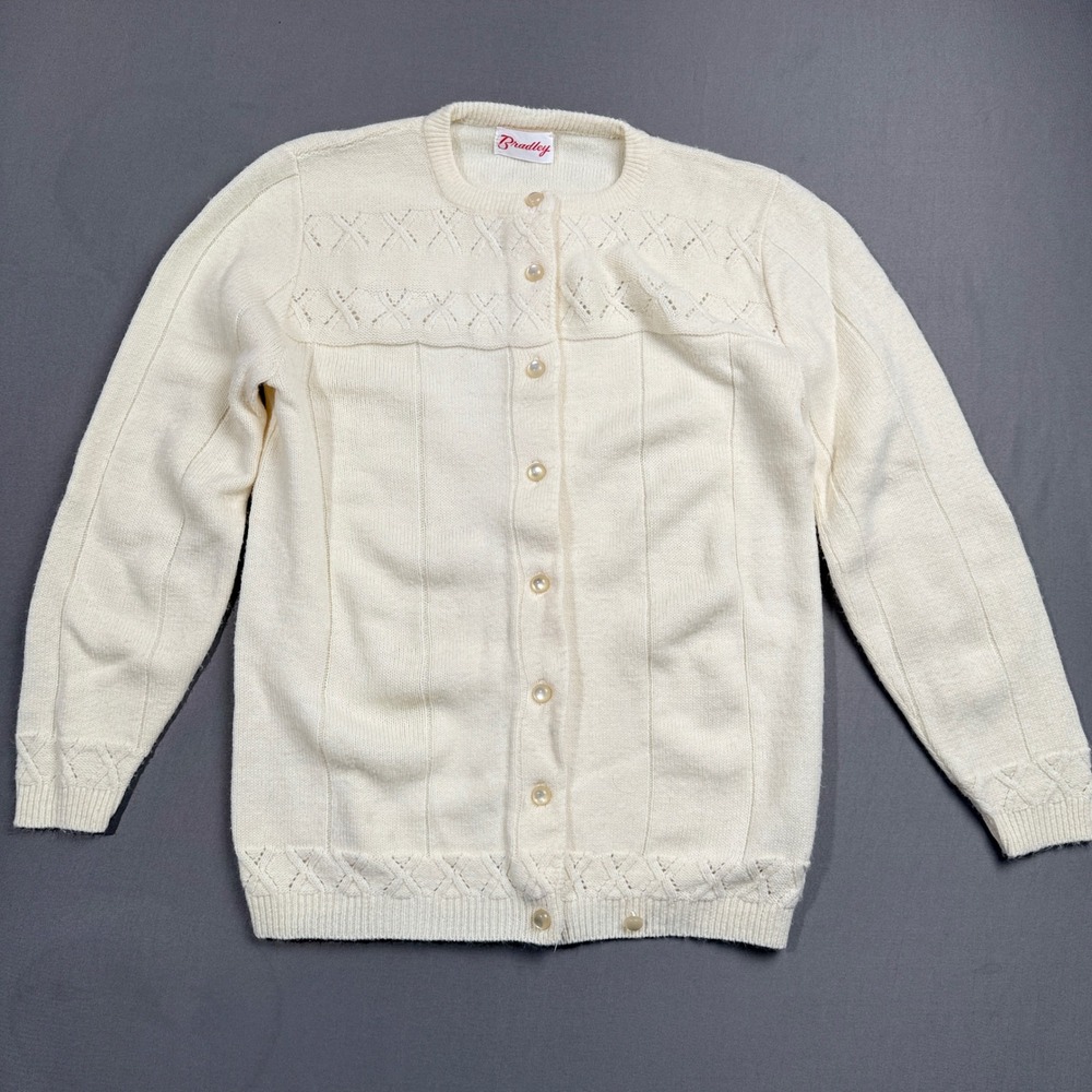 Vintage‎ Bradley Cardigan Small Cream Button Front Knit Sweater